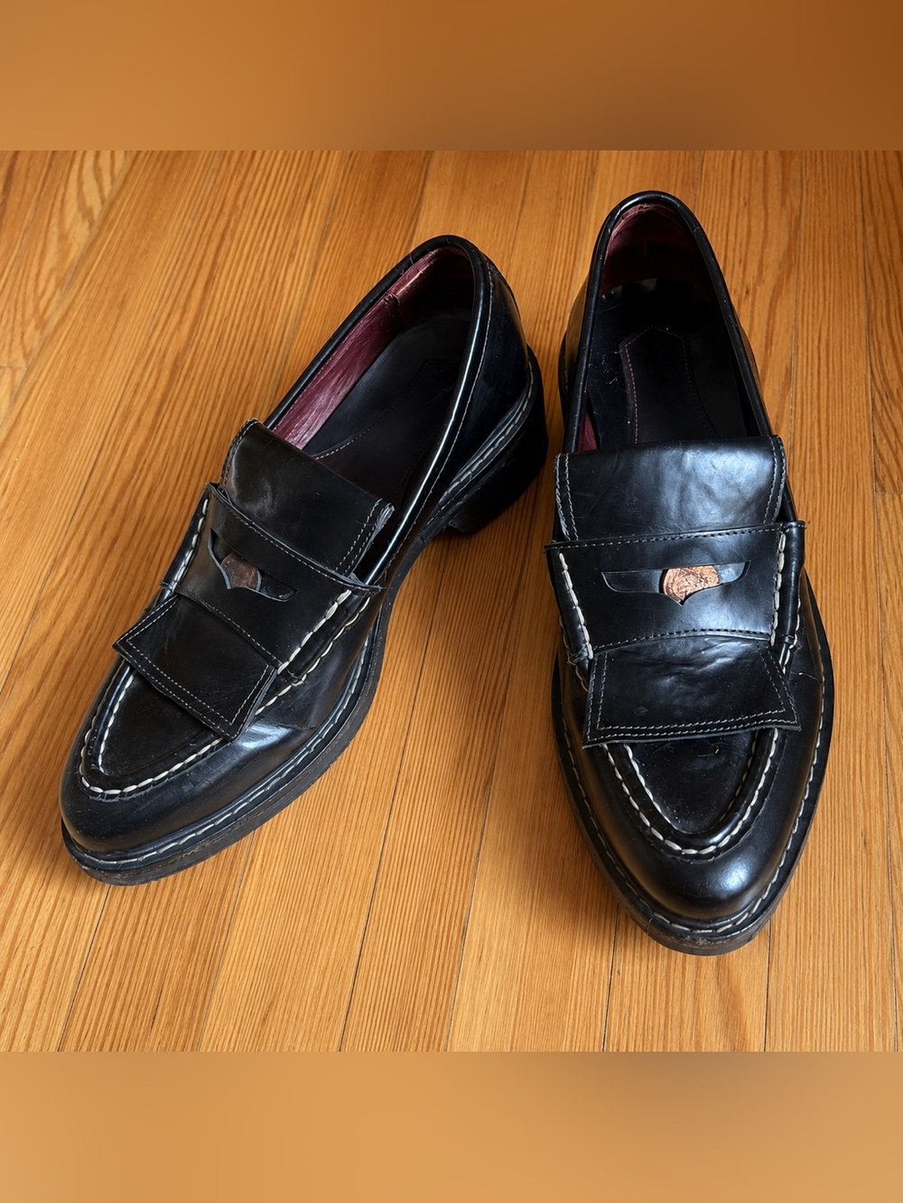 Rag & Bone Black Leather Penny Loafers Chunky Heel Size 9.5/EU39.5